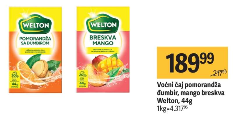 Voćni čaj pomorandža đumbir, mango breskva Welton, 44g