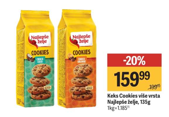 Keks Cookies više vrsta Najlepše želje, 135g