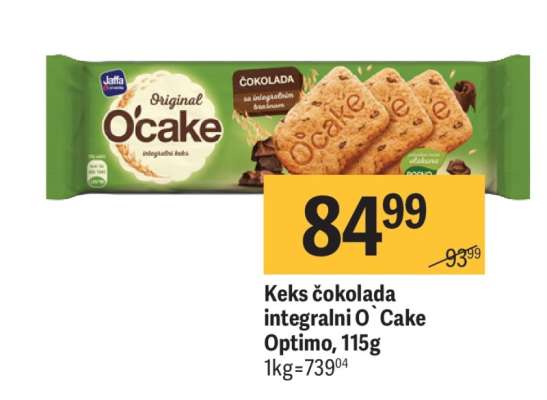 Keks čokolada integralni O` Cake Optimo, 115g