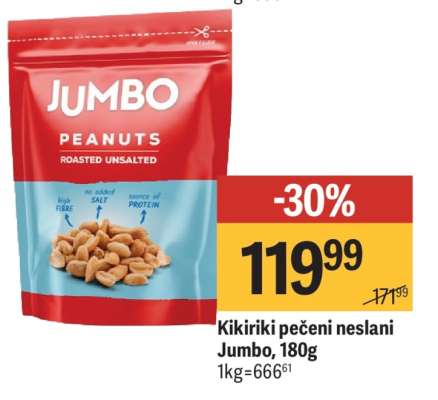 Kikiriki pečeni neslani Jumbo, 180g