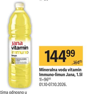 Mineralna voda vitamin Immuno-limun Jana, 1.5l