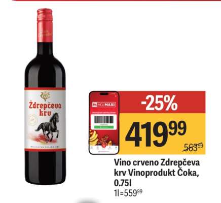 Vino crveno Ždrepčeva krv Vinoprodukt Čoka, 0.75l