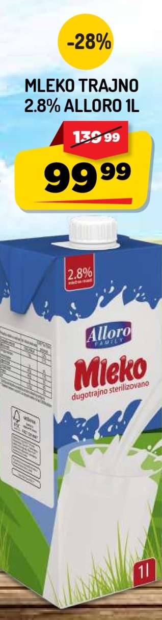 Mleko trajno 2,8% Alloro 1l