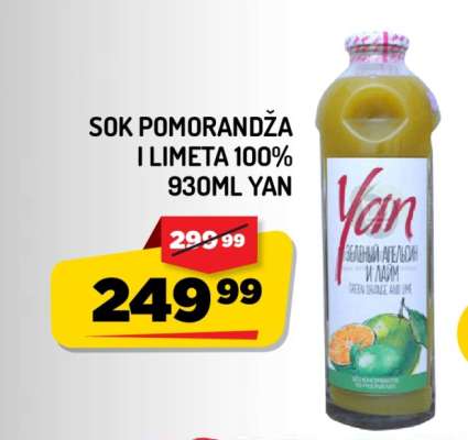 Sok pomorandža i limeta 100% 930ml Yan