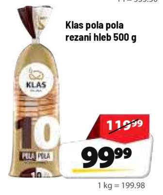 Klas pola pola rezani hleb 500 g