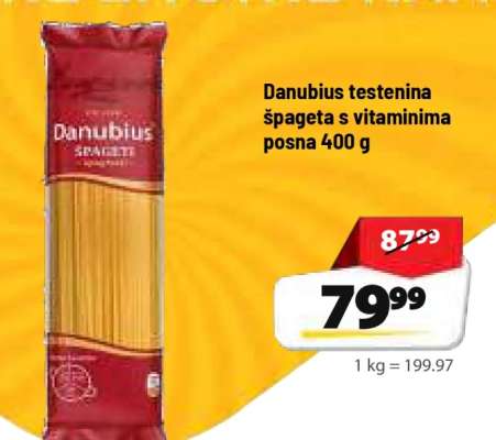 Danubius testenina špageta s vitaminima posna 400 g