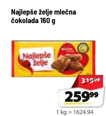 Najlepše želje mlečna čokolada 160 g