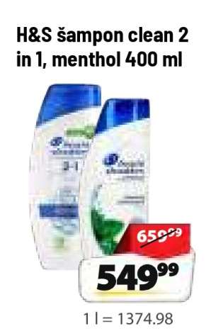 H&S šampon clean 2 in 1, menthol 400 ml