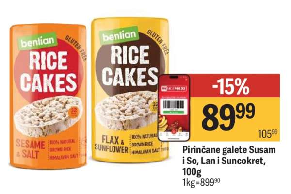 Pirinčane galete Susam i so, Lan i Suncokret, 100g