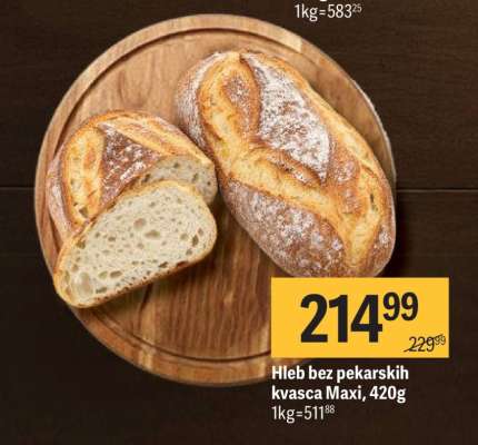 Hleb bez pekarskih kvasca Maxi, 420g