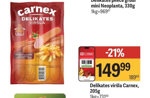 Delikates viršla Carnex, 205g