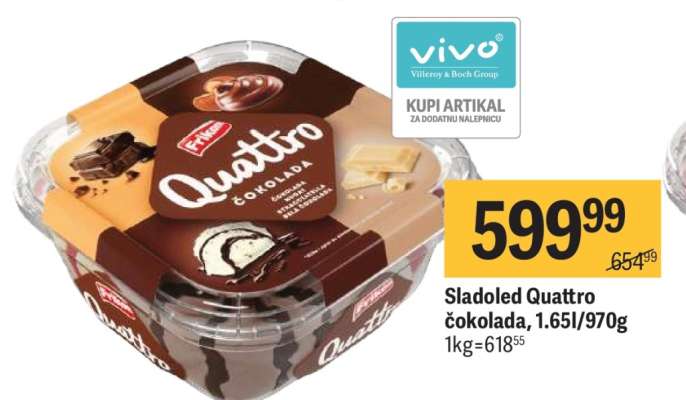 Sladoled Quattro čokolada 1.65l 970g