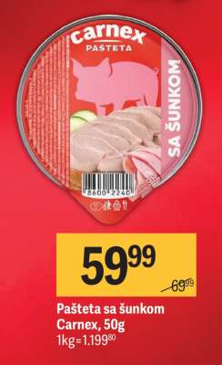 Pašteta sa šunkom Carnex, 50g