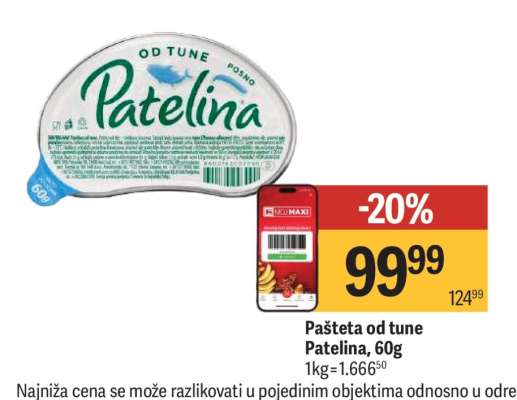 Pašteta od tune Patelina , 60g