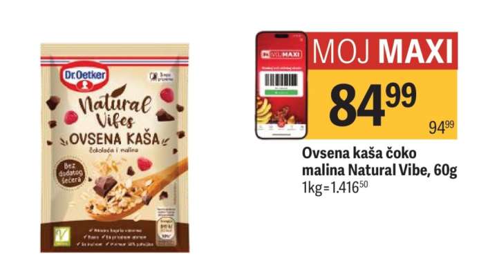 Ovsena kaša čoko malina Natural Vibe, 60g