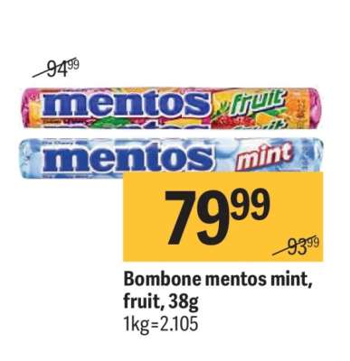 Bombone mentos mint, fruit, 38g