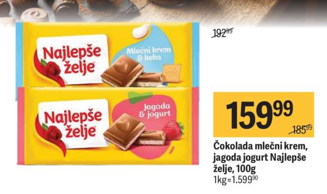 Čokolada mlečni krem, Jagoda jogurt Najlepše Želje, 100g