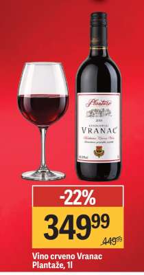 Vino crveno Vranac Plantaže, 1l