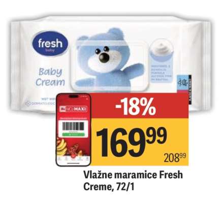 Vlažne maramice Fresh Creme, 72/1