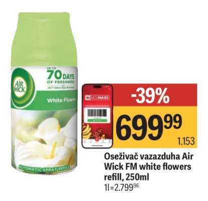 Oseživač vazazduha Air Wick FM white flowers refill, 250ml