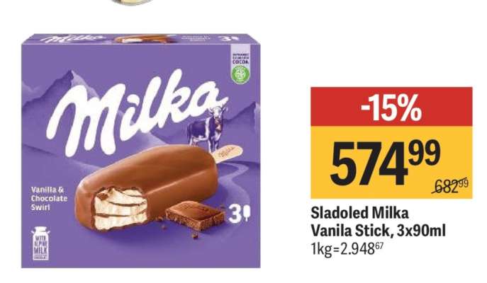 Sladoled Milka vanila Stick, 3x90ml