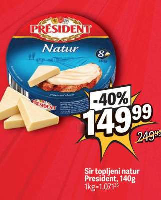 Sir topljeni natur President 140g