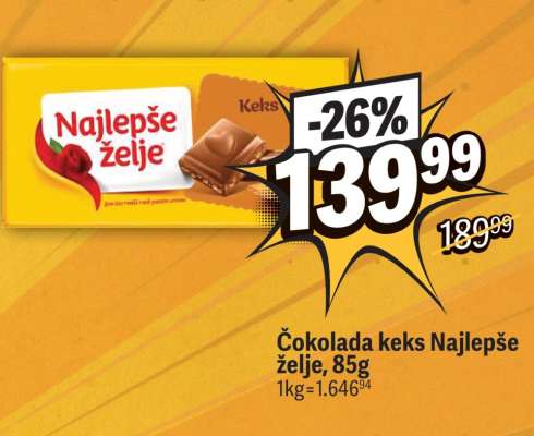Čokolada keks Najlepše želje, 85g