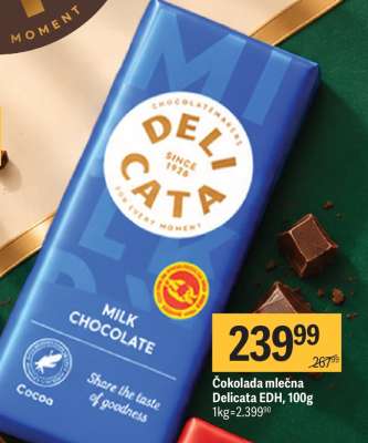 Čokolada mlečna Delicata EDH 100g