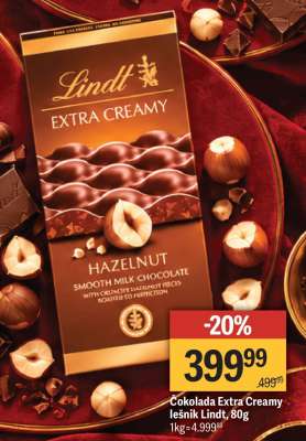 Čokolada Extra Creamy lešnik Lindt, 80g