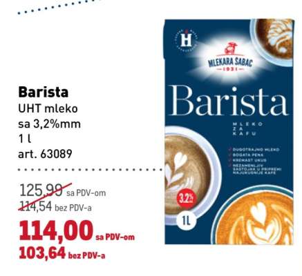 Barista UHT mleko