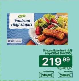 Smrznuti panirani riblji štapići Baš Baš 250g