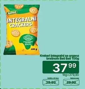 Krekeri integralni sa organa brašnom Baš Baš 100g