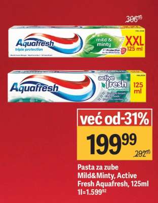 Pasta za zube Mild&Minty, Active Fresh Aquafresh, 125ml