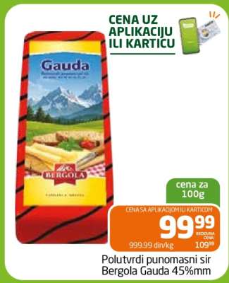 Polutvrdi punomasni sir Bergola Gauda 45%mm