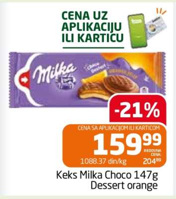Keks Milka Choco 147g Dessert orange