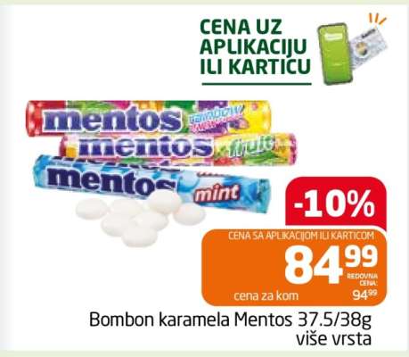 Bombon karamela Mentos 37.5/38g više vrsta