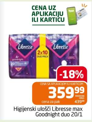 Higijenski ulošci Libresse max Goodnight duo 20/1