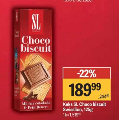 Keks SL Choco biscuit Swisslion 125g