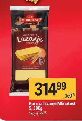 Kore za lazanje Mlinotest S, 500g