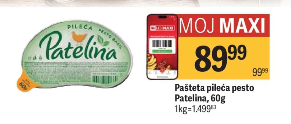 Pašteta pileća pesto Patelina, 60g