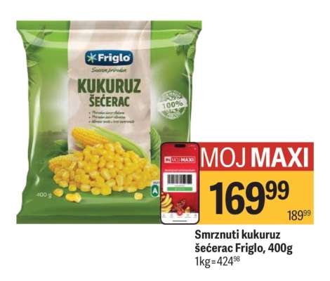 Smrznuti kukuruz šećerac Friglo, 400g