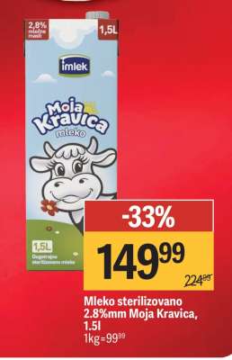 Mleko sterilizovano 2.8 mm Moja Kravica 1.5l