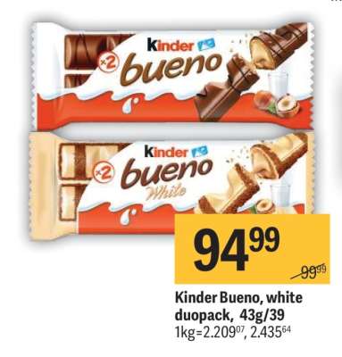 Kinder Bueno, white duopack, 43g/39