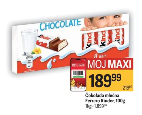 Čokolada mlečna Ferrero Kinder 100g