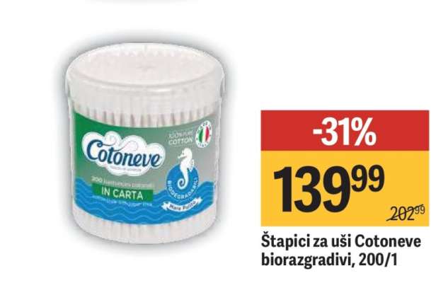 Štapići za uši Cotoneve biorazgradivi 200/1