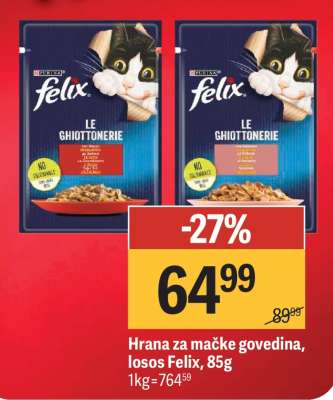 Hrana za mačke govedina, losos Felix, 85g