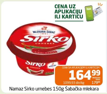 Namaz Sirko urnebes 150g Šabačka mlekara