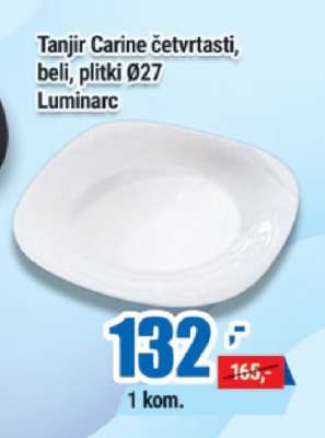 Tanjir Carine četvrtasti, beli, plitki Ø27 Luminarc