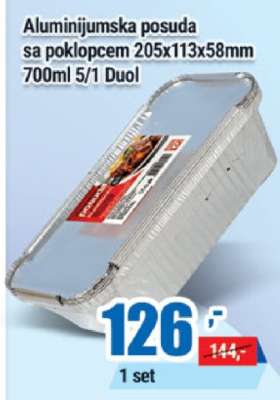 Aluminijumska posuda sa poklopcem 205x113x58mm 700ml 5/1 Duol