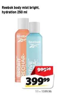 Reebok body mist bright, hydration 250 ml